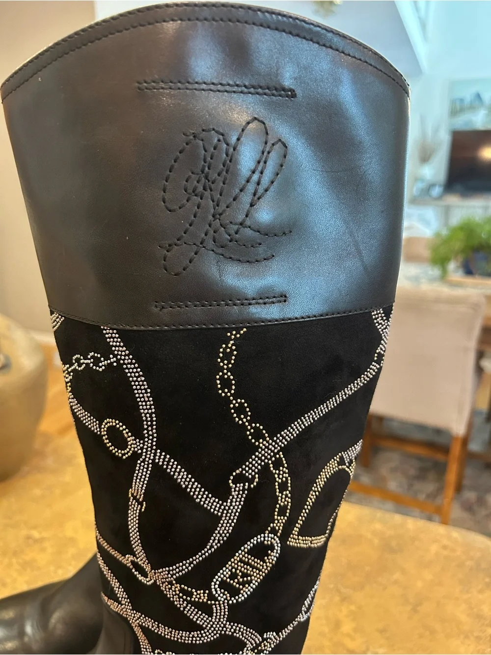 Ralph Lauren Justine Rhinestone Embellished Tall Riding Boots
